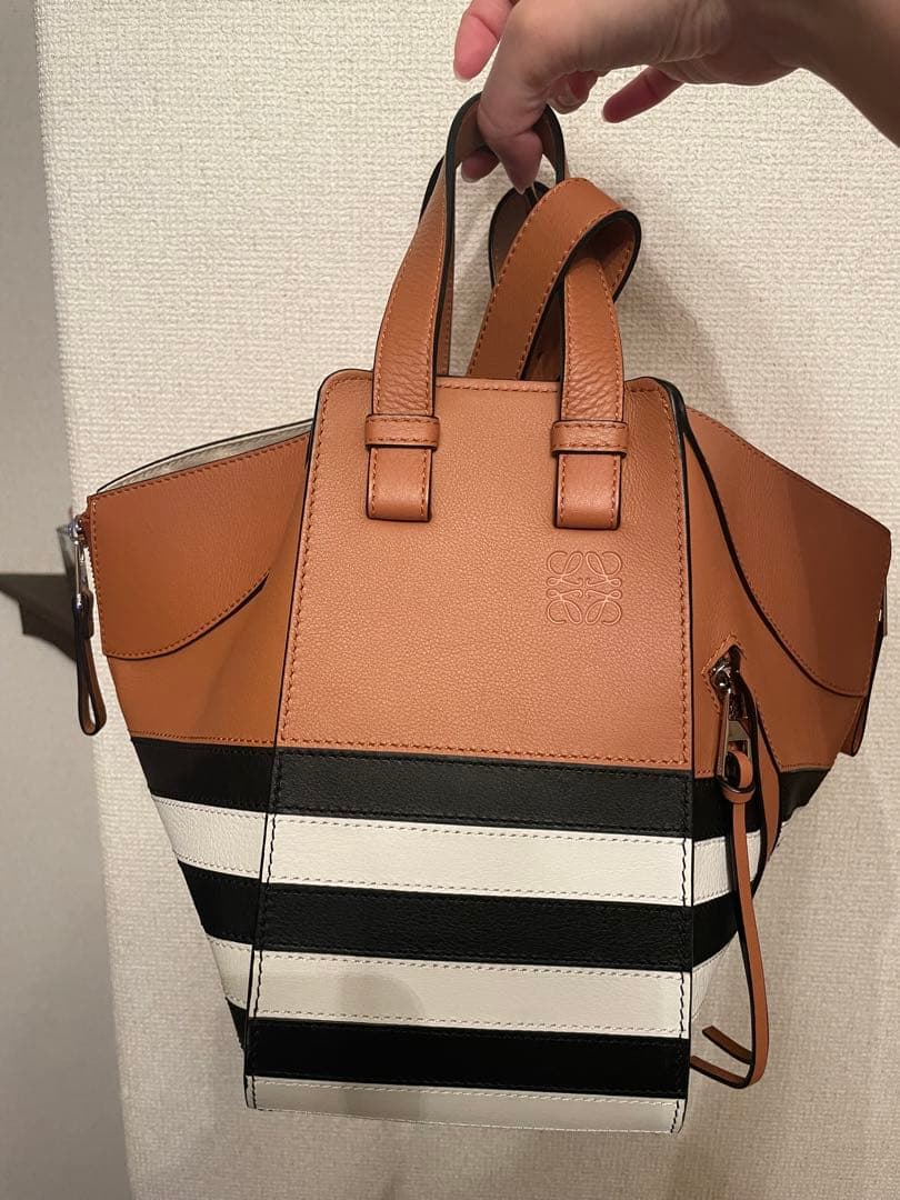 LOEWE Hammock Small Marine Border Tan Canvas Leather #QY44WA