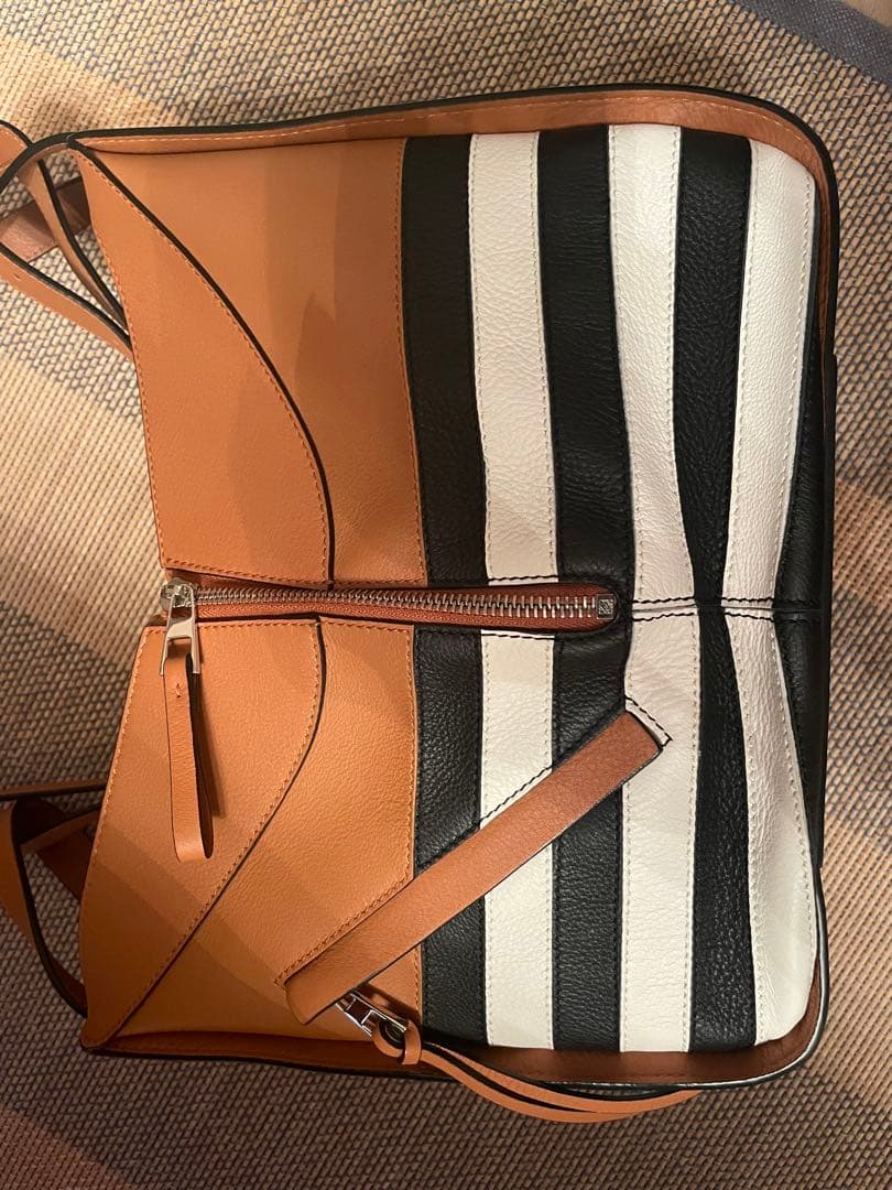 LOEWE Hammock Small Marine Border Tan Canvas Leather #QY44WA