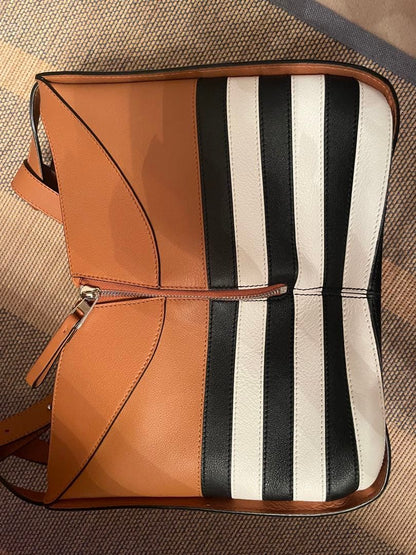 LOEWE Hammock Small Marine Border Tan Canvas Leather #QY44WA