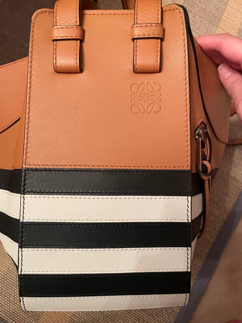 LOEWE Hammock Small Marine Border Tan Canvas Leather #QY44WA