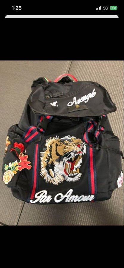 GUCCI Embroidery Applique Techno Canvas Backpack Black #QYIFLN