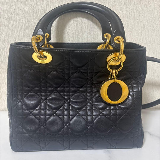 CHRISTIAN DIOR Lady Dior M Black Leather Handbag #QYLA0V