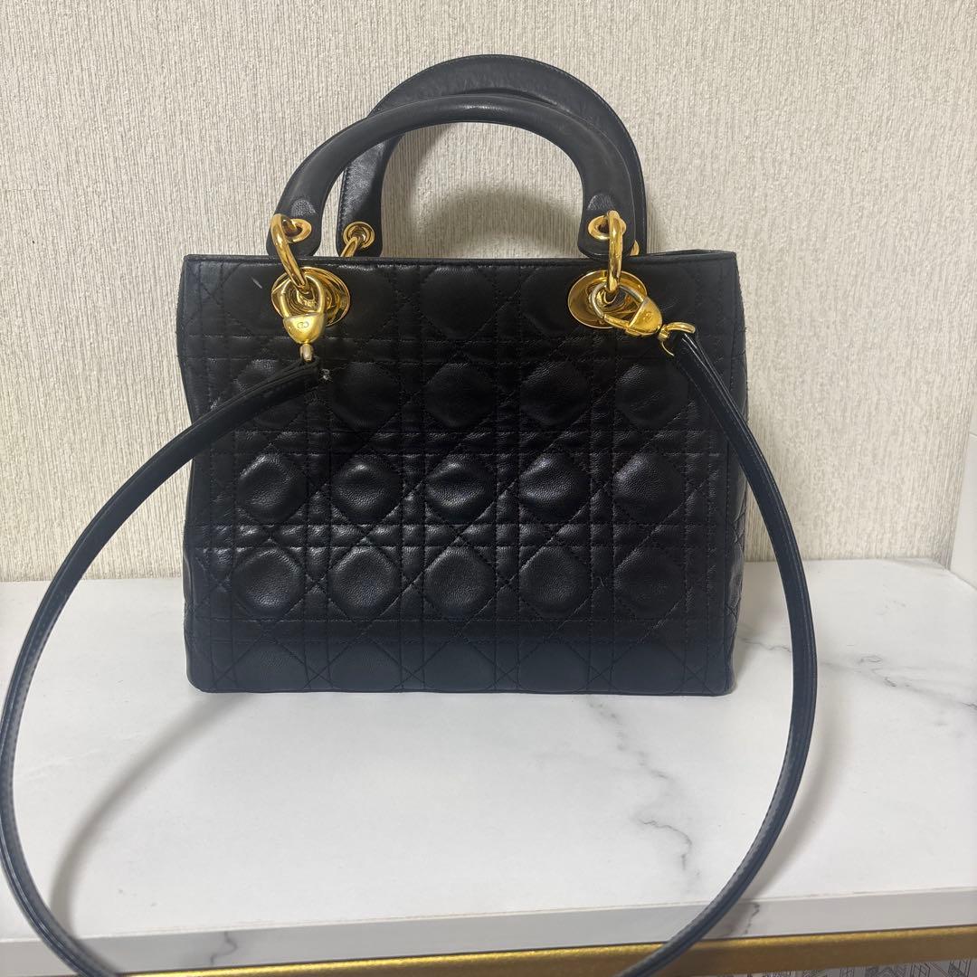 CHRISTIAN DIOR Lady Dior M Black Leather Handbag #QYLA0V