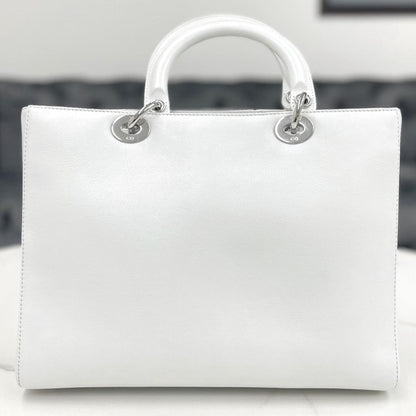 Lady Dior Large Lambskin 2-Way Handbag, White #QY9212