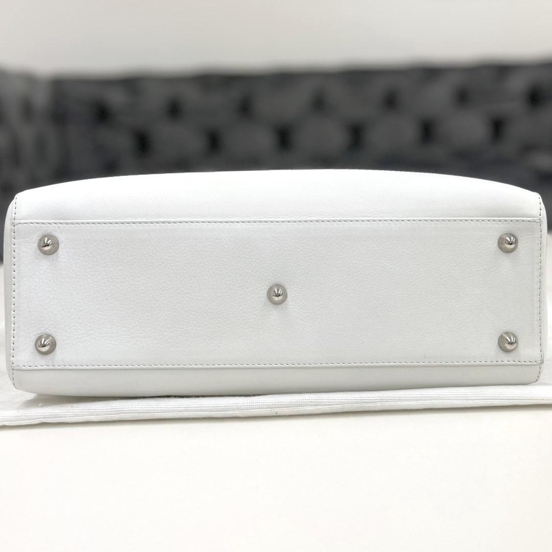Lady Dior Large Lambskin 2-Way Handbag, White #QY9212