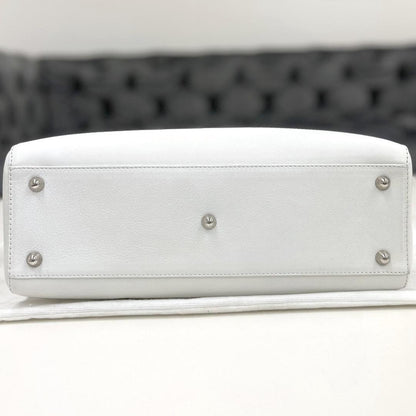 Lady Dior Large Lambskin 2-Way Handbag, White #QY9212