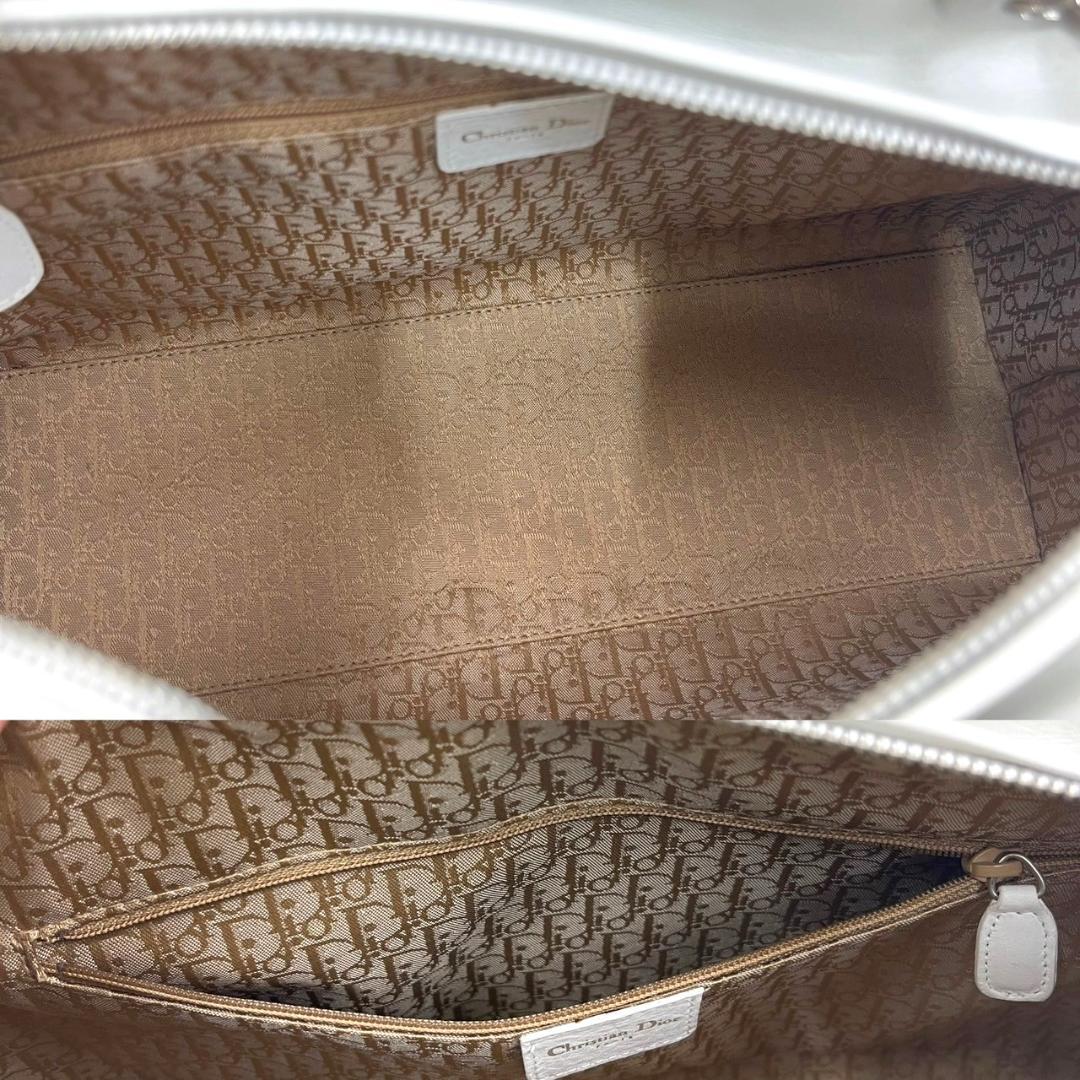 Lady Dior Large Lambskin 2-Way Handbag, White #QY9212