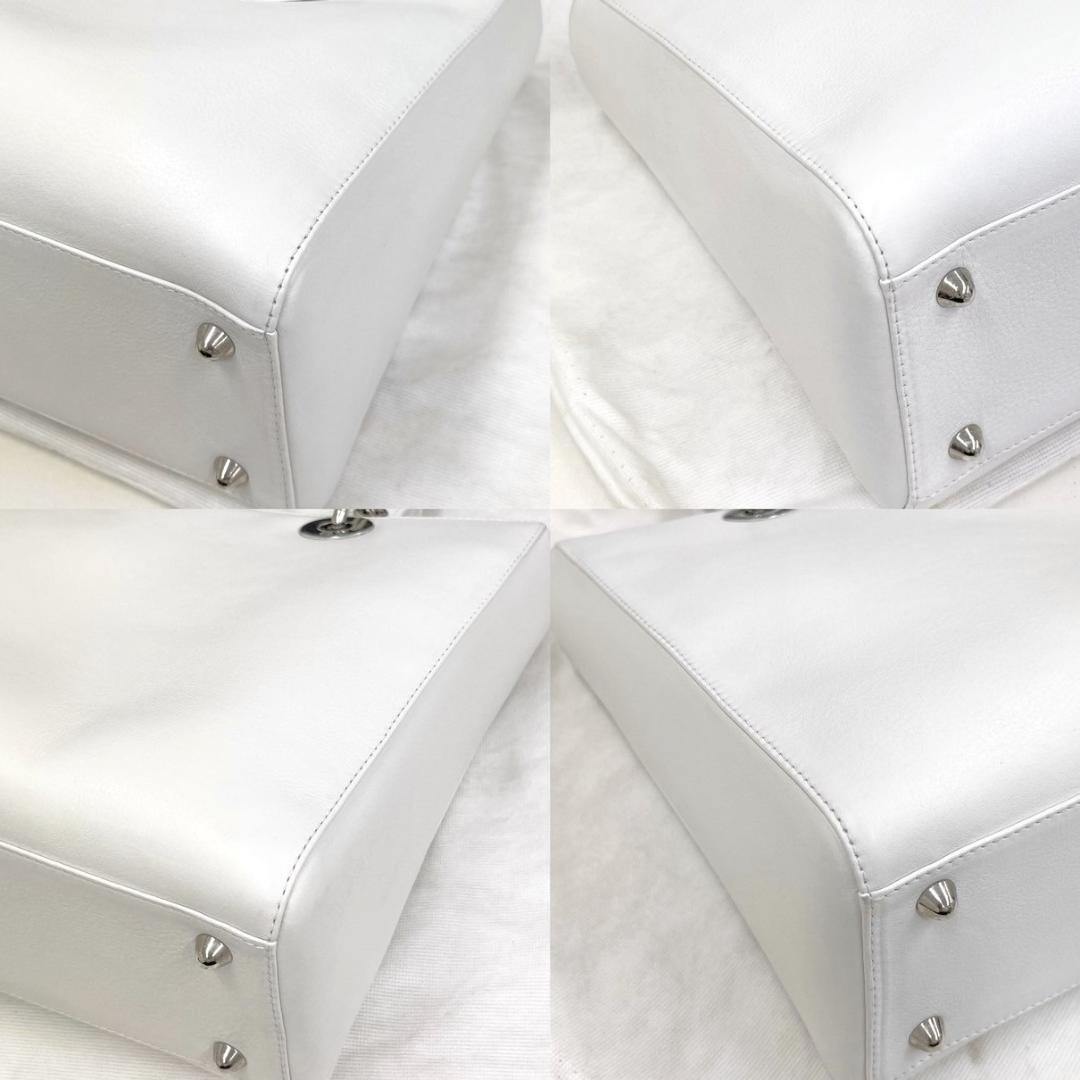 Lady Dior Large Lambskin 2-Way Handbag, White #QY9212