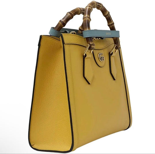 GUCCI Diana Yellow Handbag with Bamboo Handles Brown #QYIGSJ
