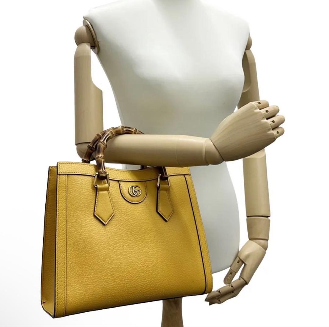 GUCCI Diana Yellow Handbag with Bamboo Handles Brown #QYIGSJ