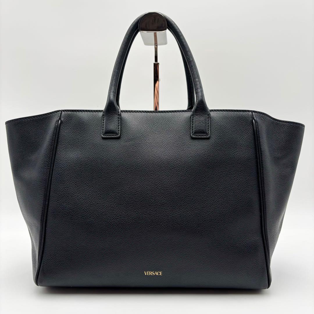VERSACE Medusa 2Way Tote Handbag Black Gold Hardware Leather #QY91Q7