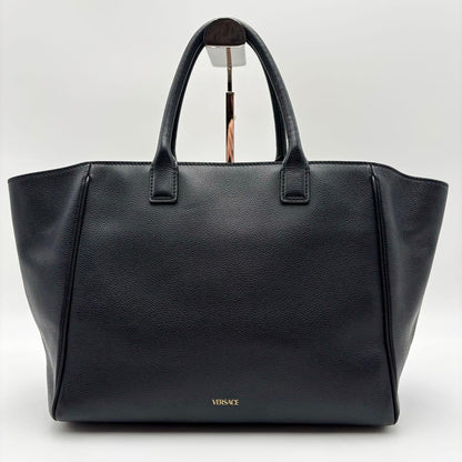 VERSACE Medusa 2Way Tote Handbag Black Gold Hardware Leather #QY91Q7