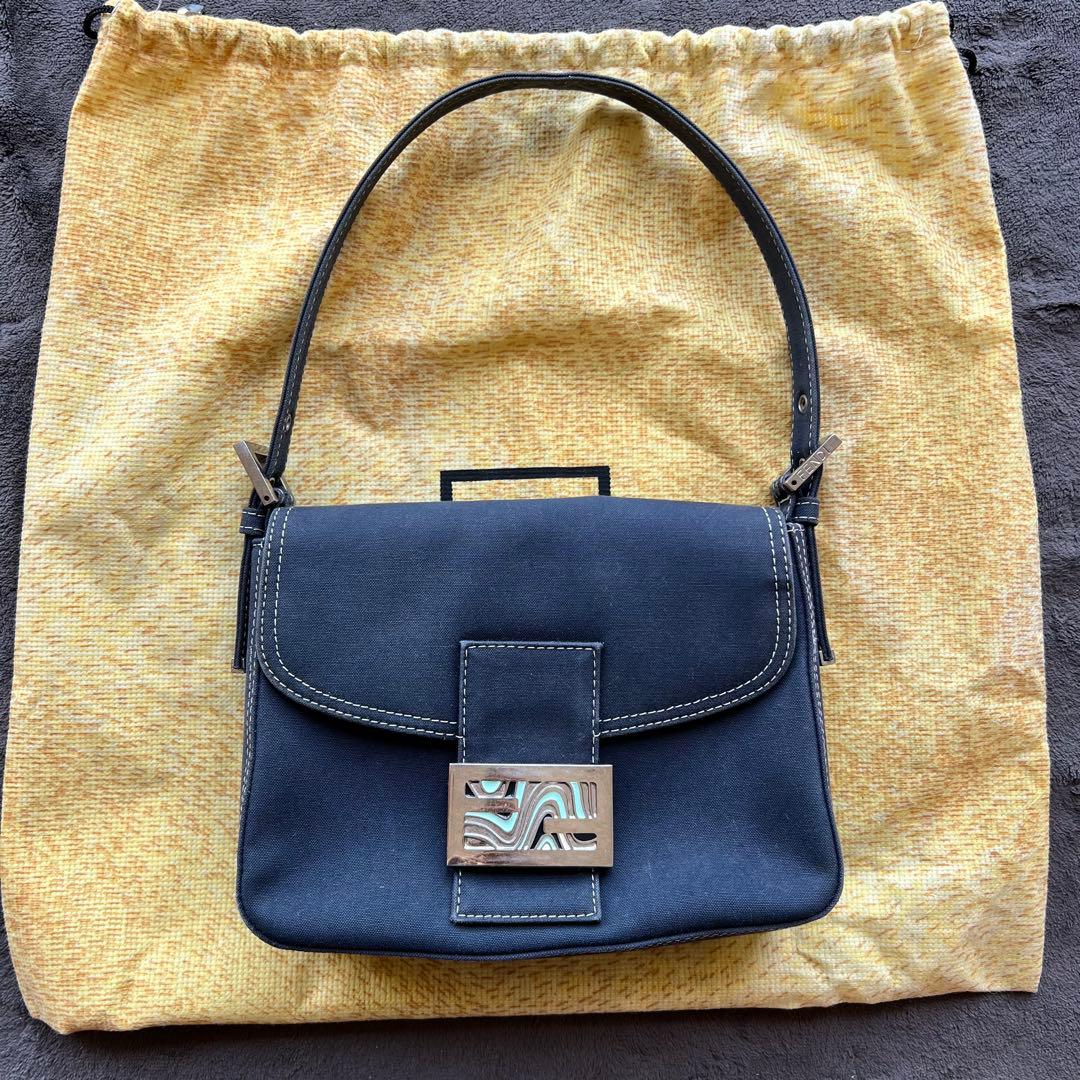 FENDI Mamma Baguette Marble Logo Handbag Rare Design W21cm H15cm Japan #QY91JF