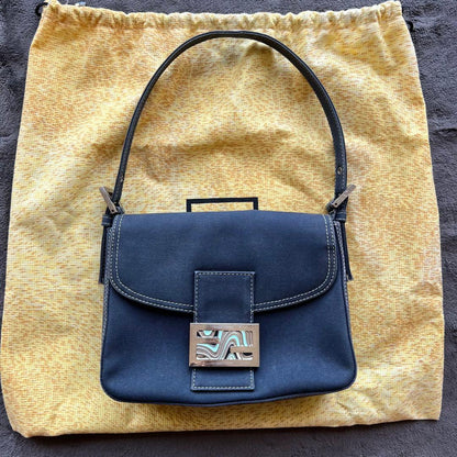 FENDI Mamma Baguette Marble Logo Handbag Rare Design W21cm H15cm Japan #QY91JF