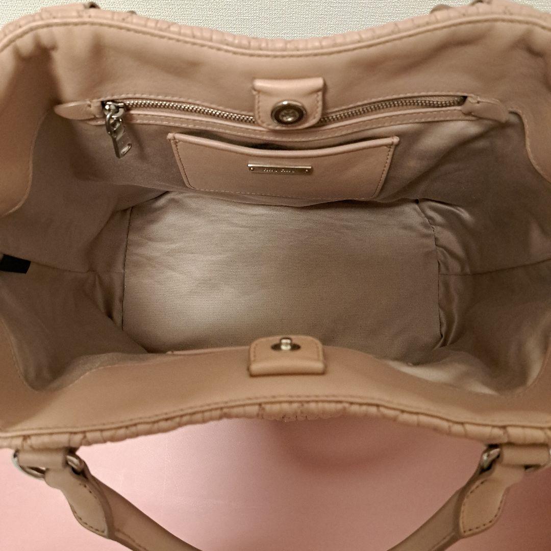 MIU MIU Matelasse Nappa Crystal Handbag Pink Beige Nappa Leather #QYE5AY