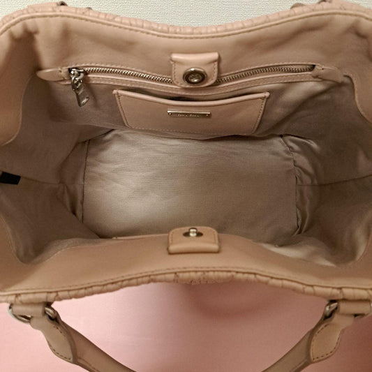 MIU MIU Matelasse Nappa Crystal Handbag Pink Beige Nappa Leather #QYE5AY