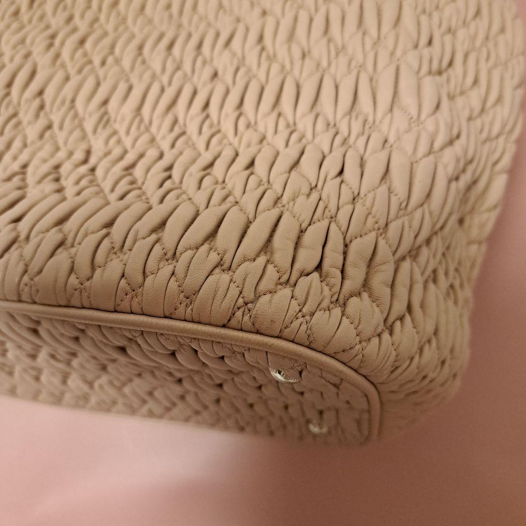 MIU MIU Matelasse Nappa Crystal Handbag Pink Beige Nappa Leather #QYE5AY