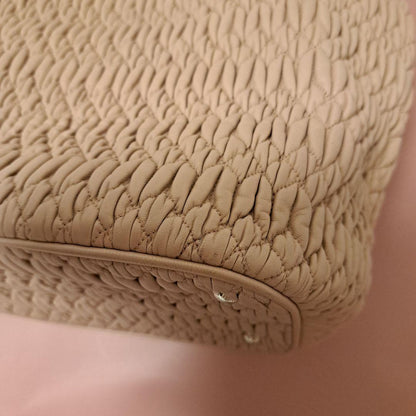 MIU MIU Matelasse Nappa Crystal Handbag Pink Beige Nappa Leather #QYE5AY