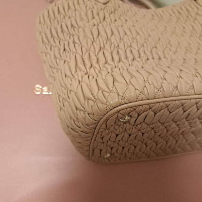 MIU MIU Matelasse Nappa Crystal Handbag Pink Beige Nappa Leather #QYE5AY