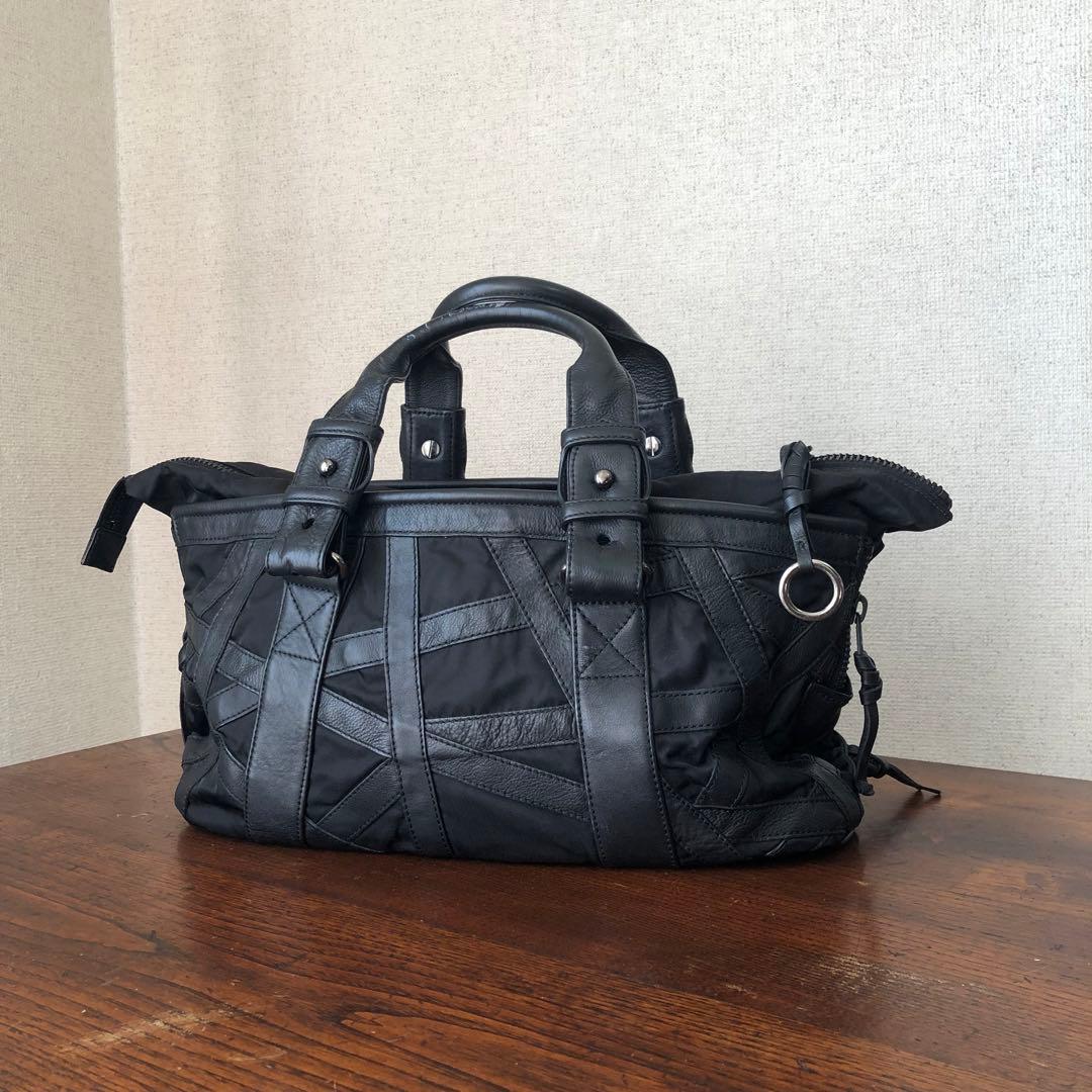 08SS ISSEY MIYAKE leather nylon bag BK #QY44P1
