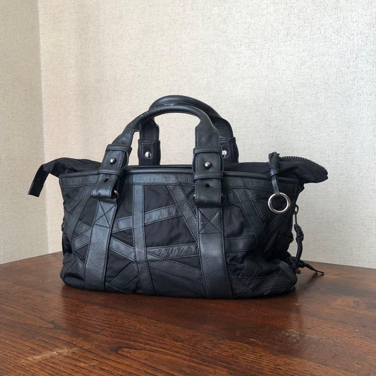 08SS ISSEY MIYAKE leather nylon bag BK #QY44P1