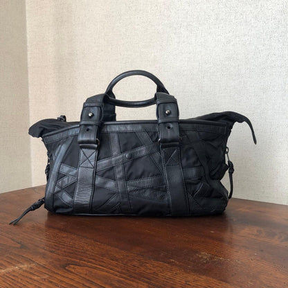 08SS ISSEY MIYAKE leather nylon bag BK #QY44P1
