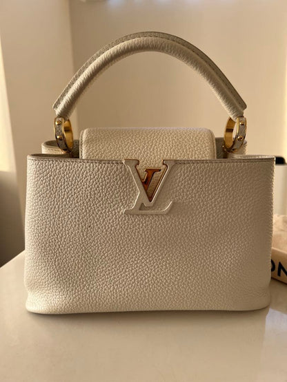 LOUIS VUITTON Capucines BB White Leather Bag w/Shoulder Strap Dust Bag #QYABOV