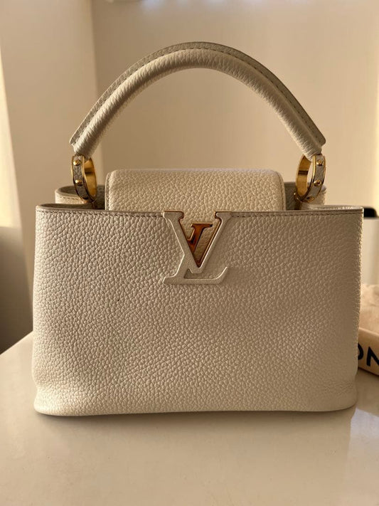 LOUIS VUITTON Capucines BB White Leather Bag w/Shoulder Strap Dust Bag #QYABOV