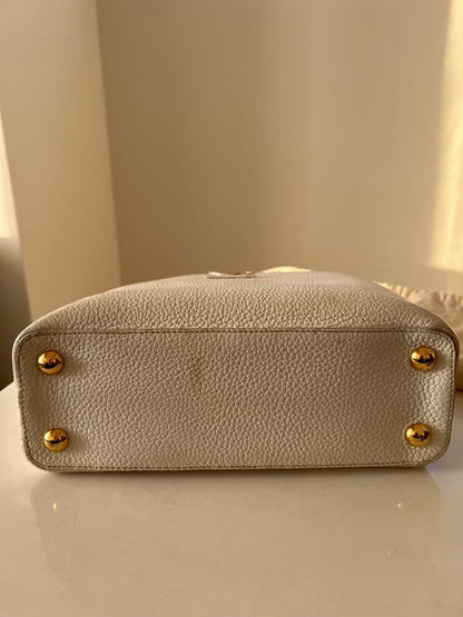 LOUIS VUITTON Capucines BB White Leather Bag w/Shoulder Strap Dust Bag #QYABOV