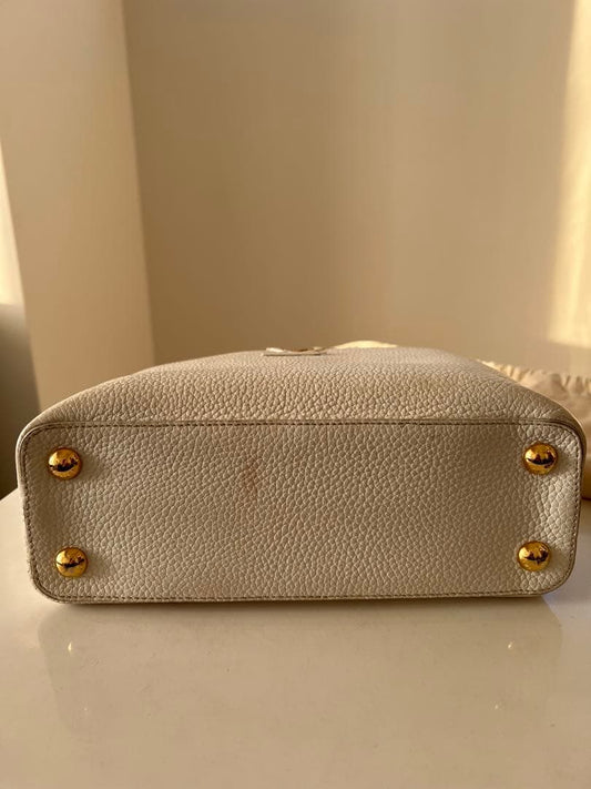 LOUIS VUITTON Capucines BB White Leather Bag w/Shoulder Strap Dust Bag #QYABOV