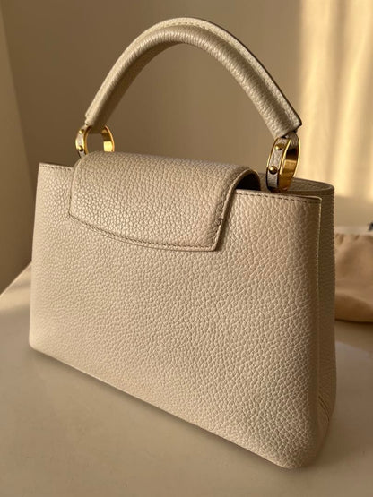 LOUIS VUITTON Capucines BB White Leather Bag w/Shoulder Strap Dust Bag #QYABOV