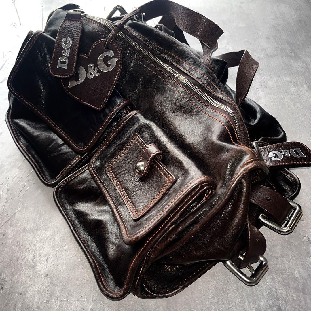 D&G DOLCE GABBANA Archive Multi Pocket Leather Bag Y2K Rare #QYJ3O3