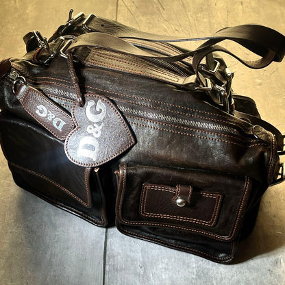 D&G DOLCE GABBANA Archive Multi Pocket Leather Bag Y2K Rare #QYJ3O3