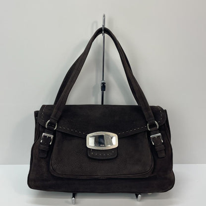 Prada Vitello NABUK M Dark Brown Handbag MBZ430 #QYK6CC