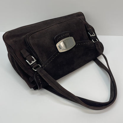 Prada Vitello NABUK M Dark Brown Handbag MBZ430 #QYK6CC