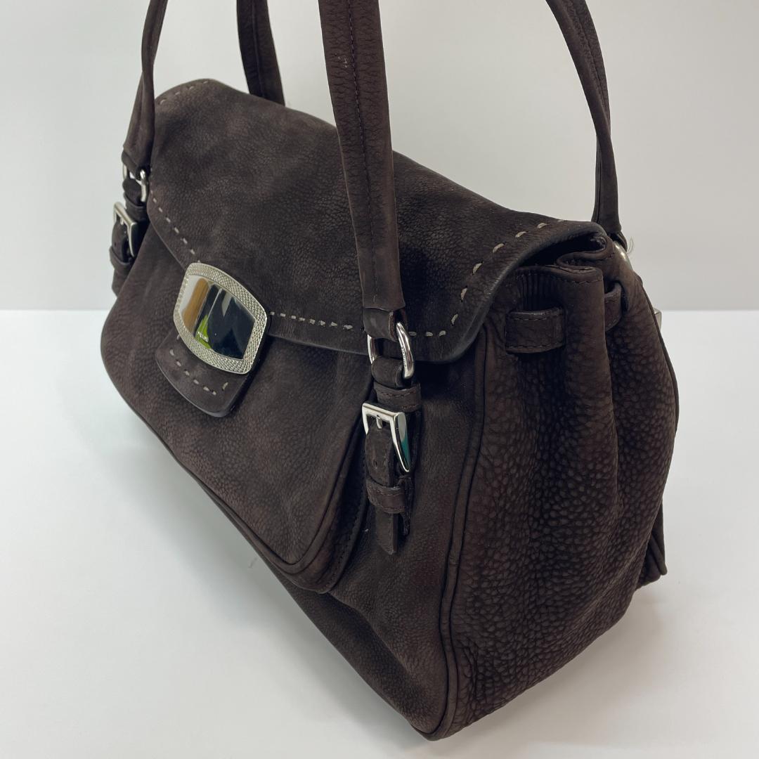 Prada Vitello NABUK M Dark Brown Handbag MBZ430 #QYK6CC