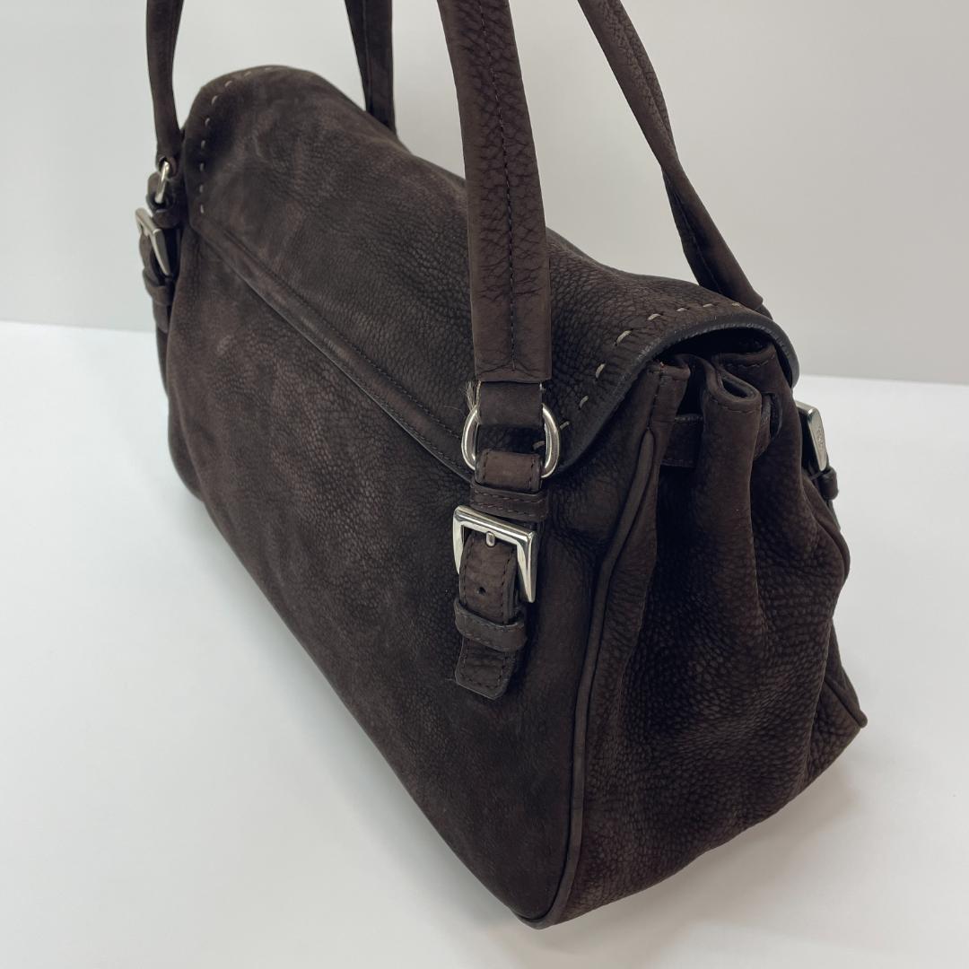 Prada Vitello NABUK M Dark Brown Handbag MBZ430 #QYK6CC