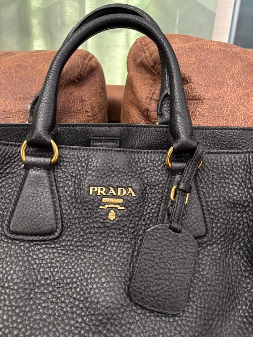 PRADA Black Leather Tote Bag with Tag #QY7BH4