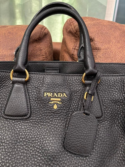 PRADA Black Leather Tote Bag with Tag #QY7BH4