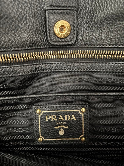 PRADA Black Leather Tote Bag with Tag #QY7BH4