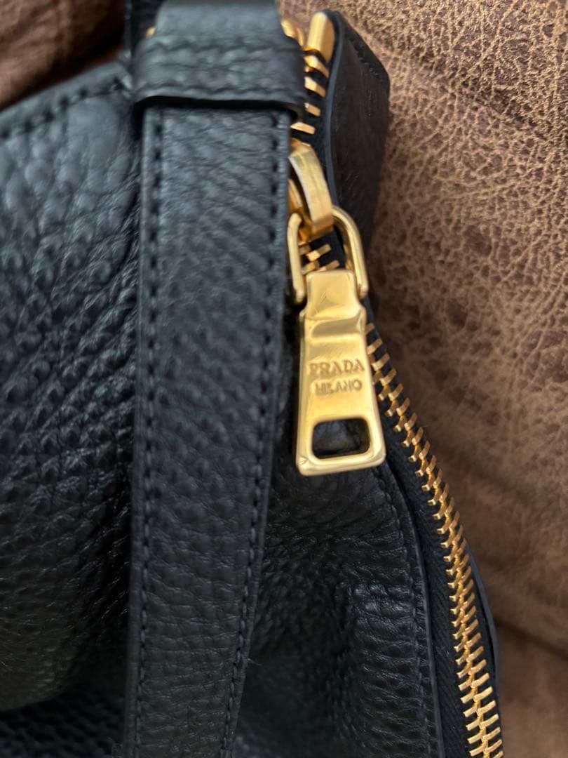PRADA Black Leather Tote Bag with Tag #QY7BH4
