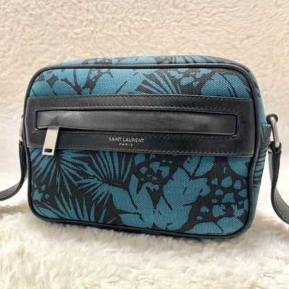 SAINT LAURENT PARIS Camp Camera Canvas and Leather Shoulder Bag Black #QYCNO2