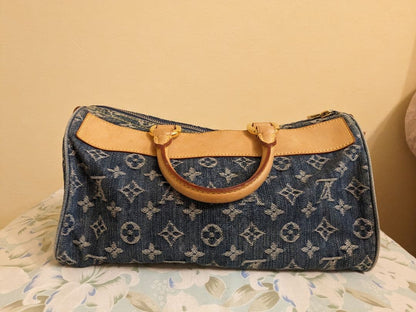 LOUIS VUITTON Monogram Denim Neo Speedy Handbag Indigo Blue SP1006 30cm #QYI9C0