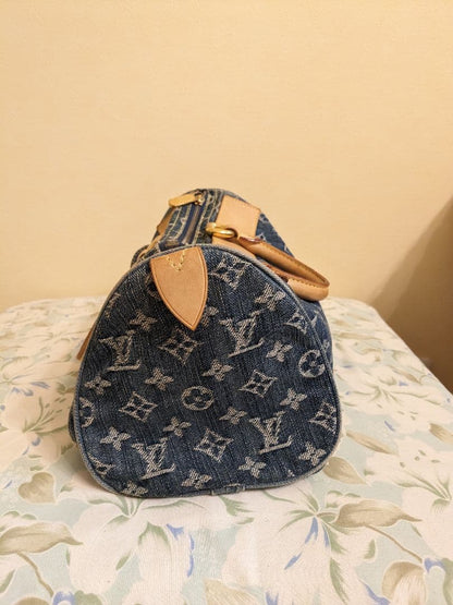 LOUIS VUITTON Monogram Denim Neo Speedy Handbag Indigo Blue SP1006 30cm #QYI9C0