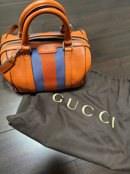 GUCCI Orange Leather Handbag Shoulder Bag Department Store #QYE6FV