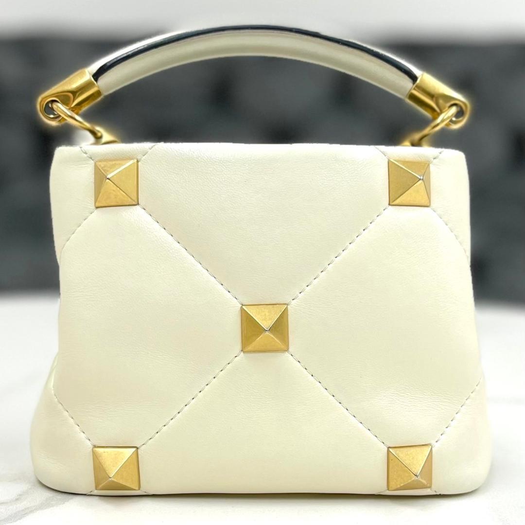 Valentino Roman Studs Ivory Leather 2-Way Handbag #QYAJCG
