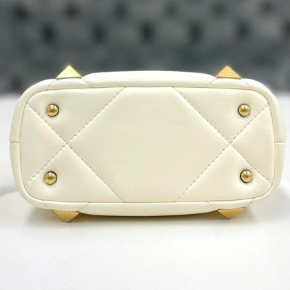 Valentino Roman Studs Ivory Leather 2-Way Handbag #QYAJCG