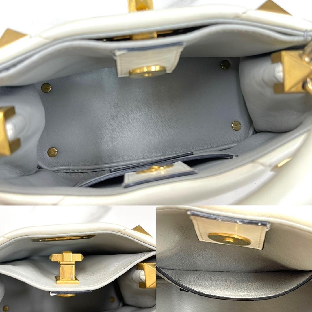 Valentino Roman Studs Ivory Leather 2-Way Handbag #QYAJCG
