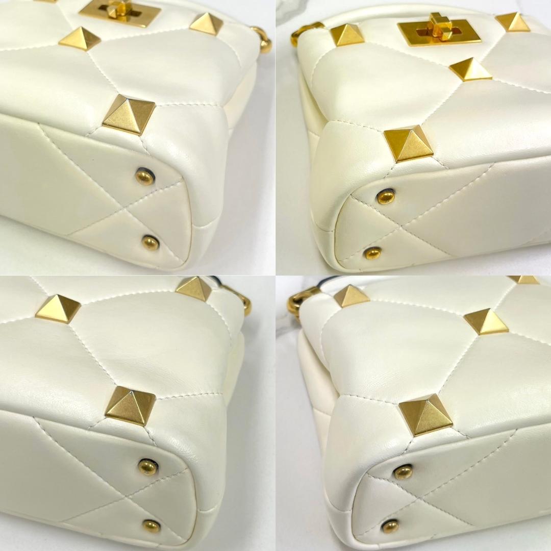 Valentino Roman Studs Ivory Leather 2-Way Handbag #QYAJCG