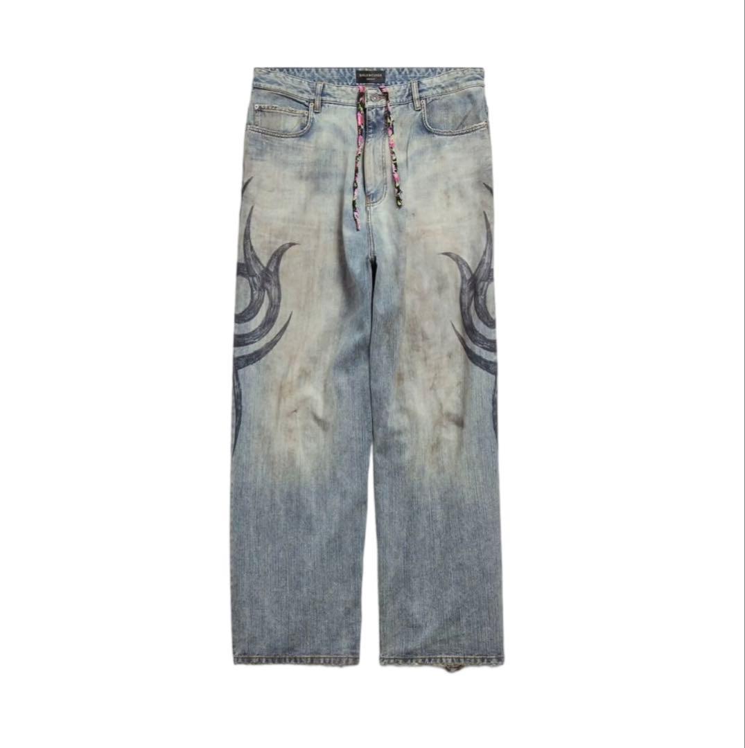 Balenciaga 24AW Y2K Tribal Baggy Denim XS #QYAQ2N